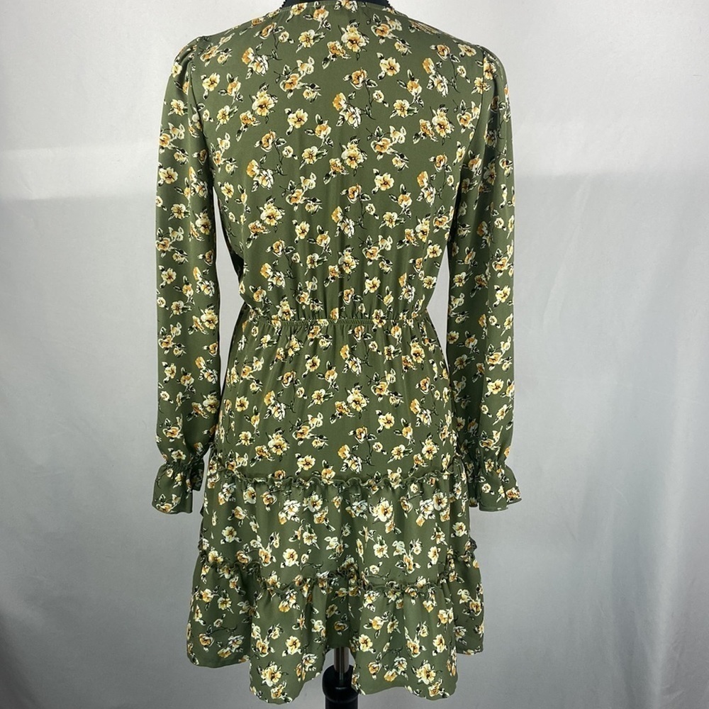 Inspired Hearts Long Sleeve Green Floral with Ruffles and Wrap Front - Picture 2 of 9